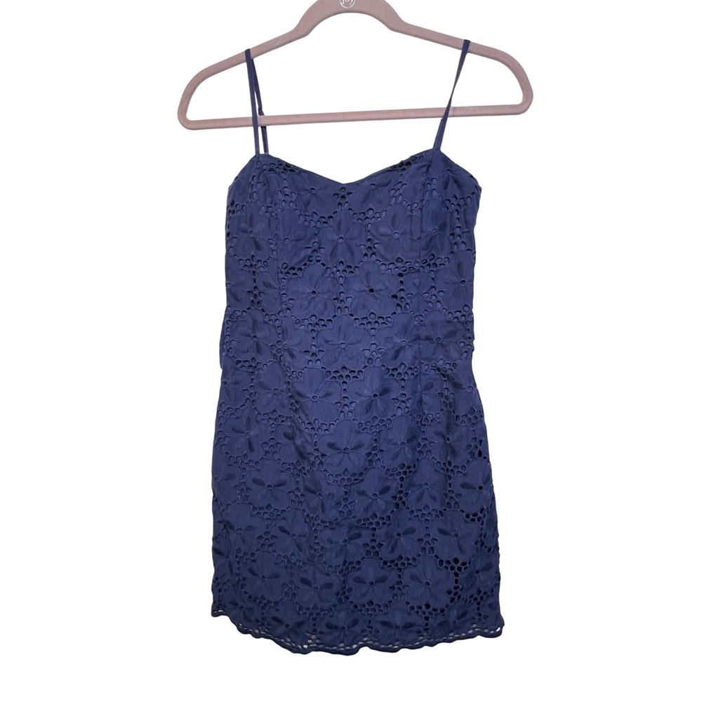 Lilly Pulitzer Navy Blue Floral Eyelet Mini Dress Sweetheart Back Tie